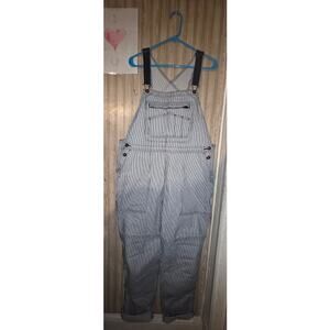 DULUTH TRADING Company Blue White Railroad Stripe Bib Gardening Overalls Lx31